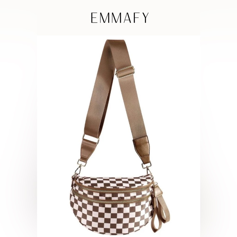 Emmafy brown & white checkered large women’s crossbody